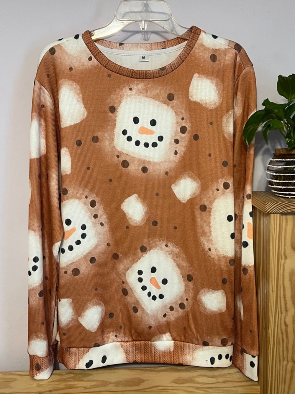 Cozy Snowman Print Sweatshirt - Rust & White